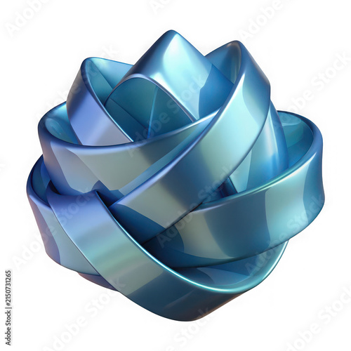 Abstract 3D Blue Metallic Interlocking Ribbon Sphere Sculpted Shape Design Concept