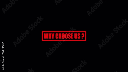 Why Choose Us Text Animation with Question Mark Icon, Modern Business Corporate Typography for Marketing and Presentation.
