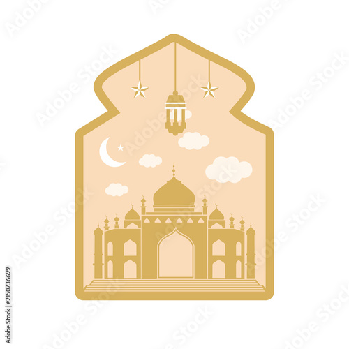Foto Golden mosque with crescent moon and lantern vector illustration