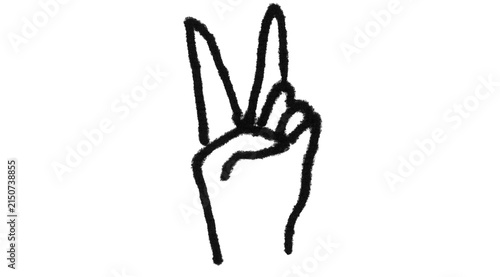 Hand Drawn Peace Sign Hand Doodle Sketch Vector - Minimal Black Line Art Victory Hand Gesture Illustration
