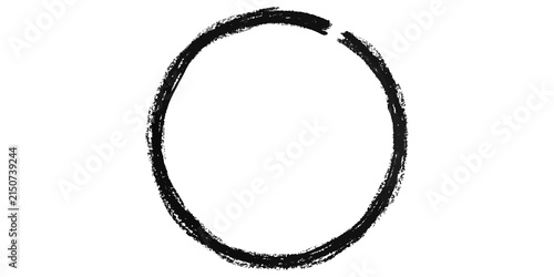 Grungy black circle frame with textured charcoal brush strokes on transparent background.