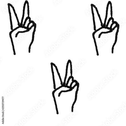 Hand Drawn Cartoon Peace Sign Hand Doodle Black and White Line Art Vector Set

