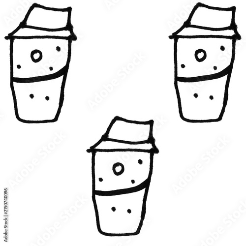 Hand Drawn Cartoon Coffee Cup Doodle Black and White Line Art Vector Set

