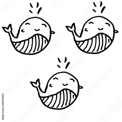 Hand Drawn Cartoon Whale Doodle Black and White Line Art Vector Set

