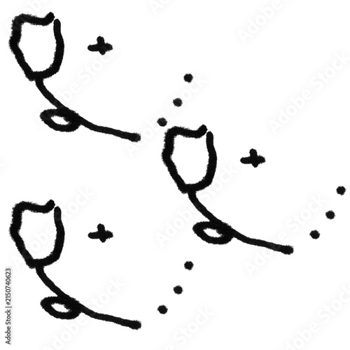 Hand Drawn Cartoon Tulip Flower Doodle Black and White Sketch Vector Set

