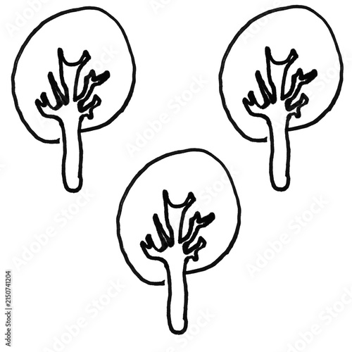 Minimalist Cartoon Trees Doodle Style Black and White Vector Illustration.