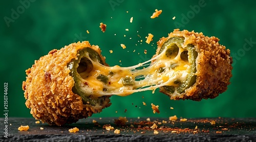 Spicy fried jalapeño popper with melted cheese pull