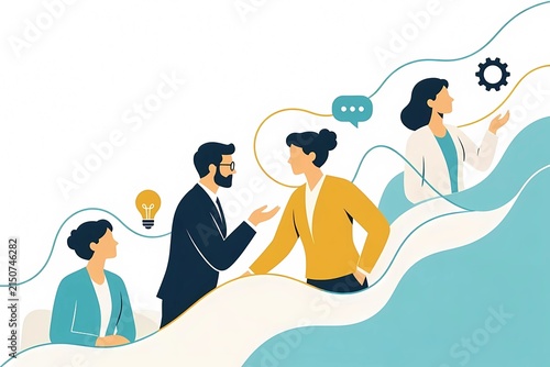 Isometric business team analyzing financial data and metrics platform