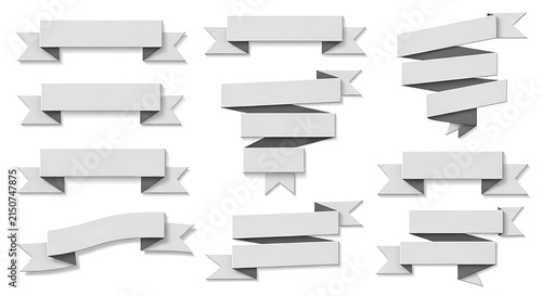 Elegant white ribbon banners for decoration and design projects
