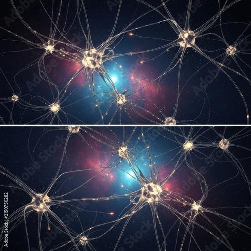 Detailed Abstract Digital Rendering of Glowing Neurons and Neural Network Connections