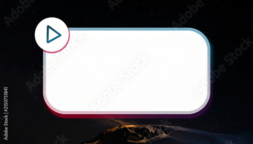 Futuristic Play Button Icon Overlay on a Starry Night Sky Above a Mountain Peak Illuminated by Light