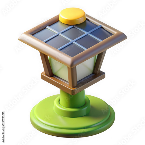3D Rendered Solar Panel Garden Lantern Light Isolated on Pure White Background