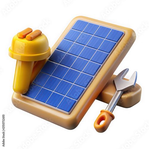 3D Solar Panel Maintenance Icon Representing Renewable Energy Installation and Repair Services