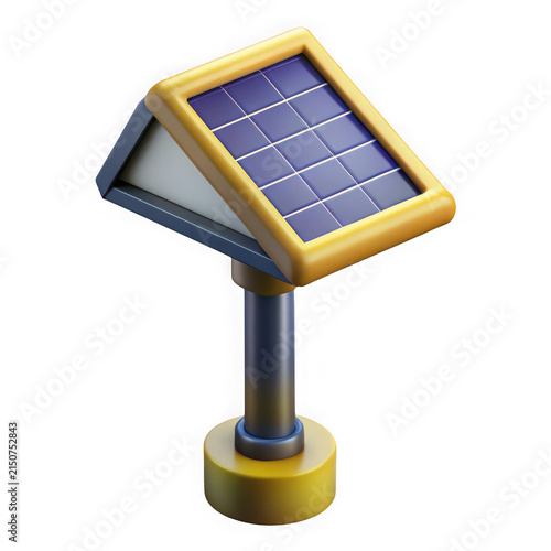 3D Solar Panel Icon Representing Renewable Energy and Green Power Isolated on White Background
