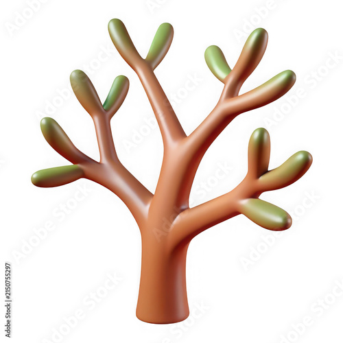 Simple 3D Stylized Tree Illustration Isolated on a Clean Pure White Background for Design