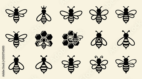 Modern Honeybee, Honeycomb & Drone Silhouettes