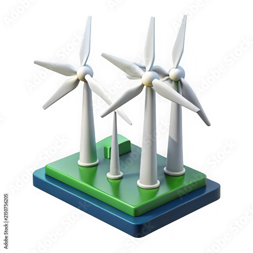 3D Rendered Wind Farm Illustrating Sustainable Energy Generation and Clean Power Solutions for a Greener Future