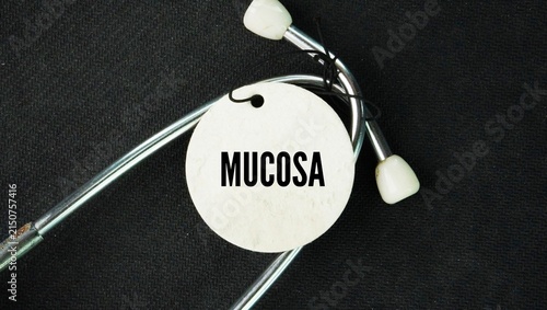 Obraz na płótnie Stethoscope with the word Mucosa, or mucous membrane, is a wet inner lining of body cavities and organs that open to the outside