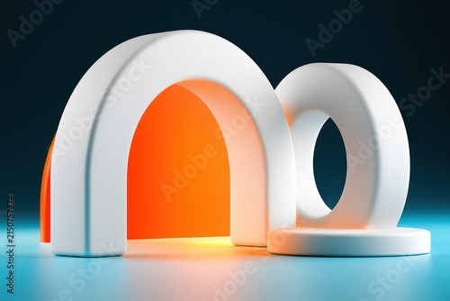Elegant 3D render with geometric arches and frames