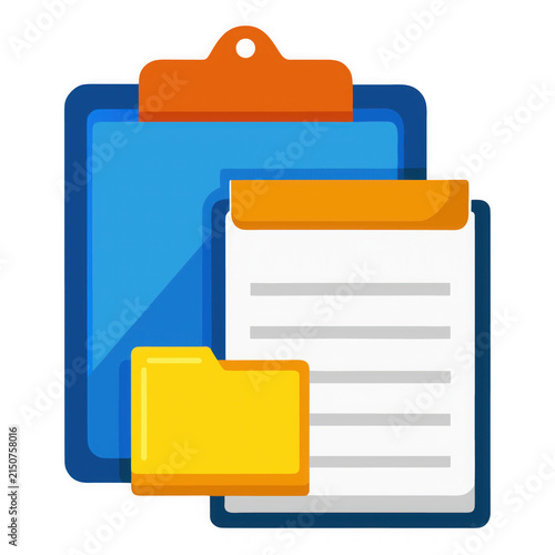Clipboard and Folder Icons Representing Document Management and Data Organization