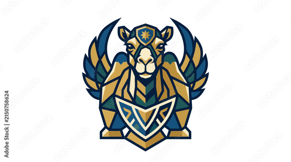 Obraz premium Stylized camel emblem with wings and geometric design
