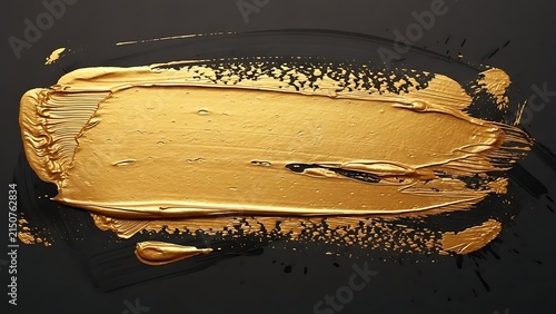 ia generated thick golden paint stroke with rich texture, metallic sheen, and paint drips on a dark textured background. Elegant brush stroke banner mockup for luxury branding and art.