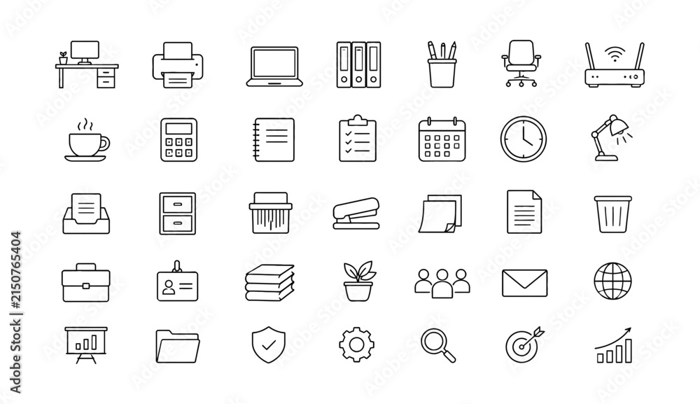 Fototapeta premium Set of thin line office and business icons for web design and professional corporate project development