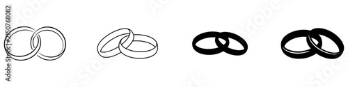 Wedding rings silhouette icon with interlocking circles symbolizing marriage, engagement, love, commitment, and unity.