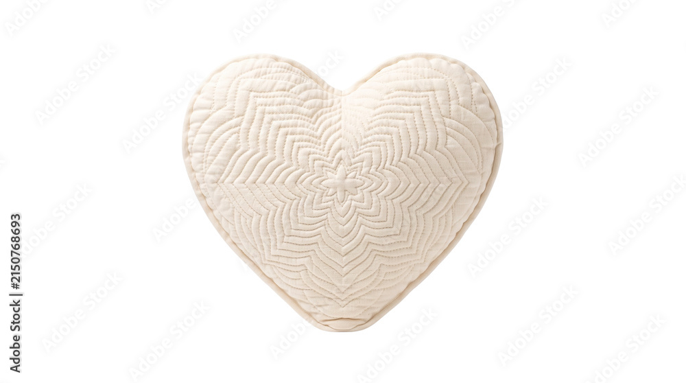 Fototapeta premium Vintage white knitted heart pillow, decorative crochet heart cushion, soft textile home decor on white background
