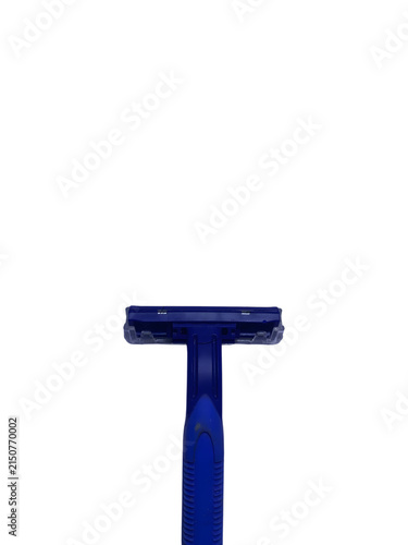 Blue disposable razor isolated on white background for grooming and personal care concepts
