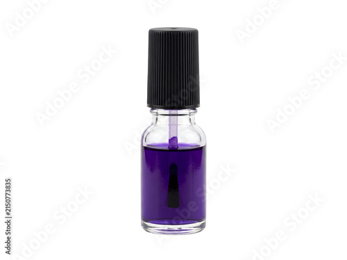 Glass bottle with purple electoral ink and applicator brush, isolated on transparent background