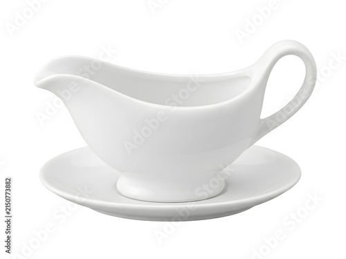 Gravy boat white ceramic with matching saucer clean studio shot product photography, isolated on transparent background