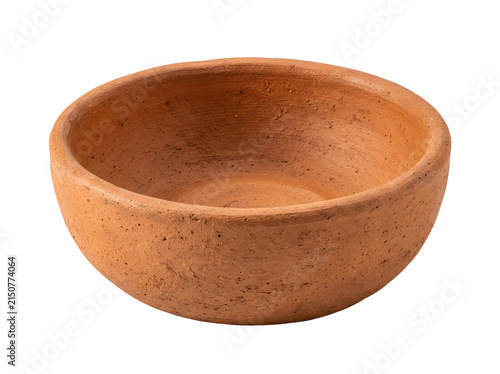 Terracotta clay bowl handmade empty rustic with natural texture and earthy tones, isolated on transparent background
