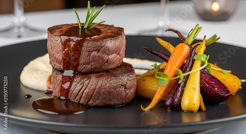 Gourmet Beef Medallions with Rosemary Glaze and Heirloom Carrots
