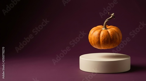 A captivating halloween still life featuring a levitating pumpkin embodying the magical and mysterious spirit of the season