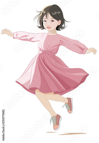Fototapeta 跳んで踊る少女のイラスト