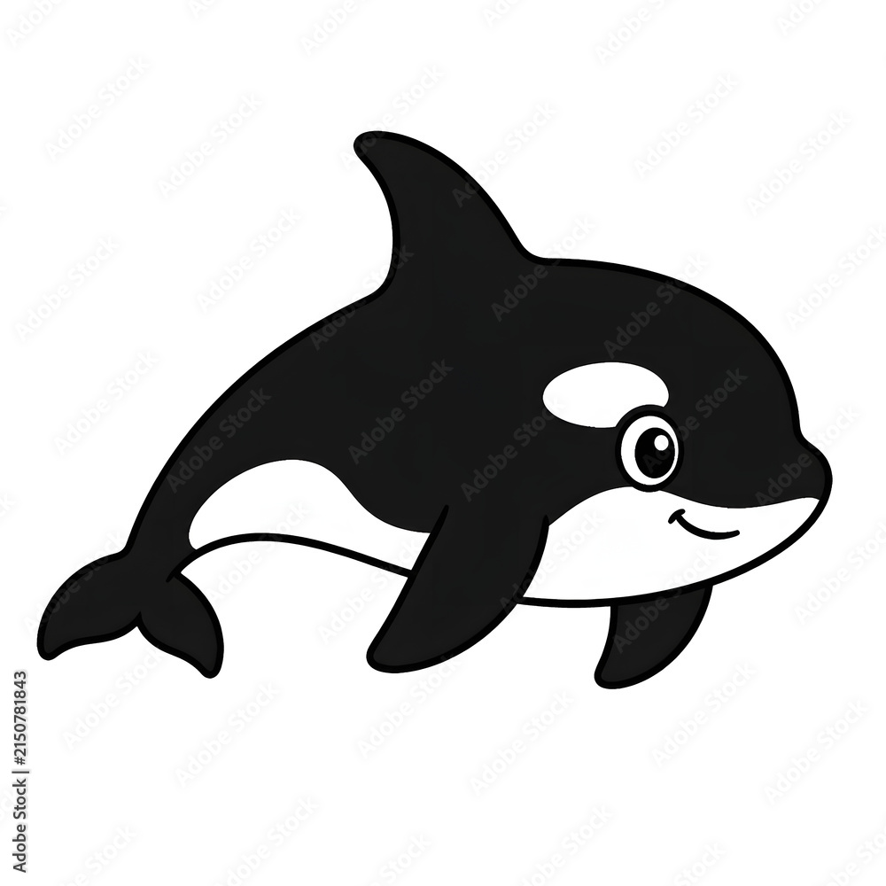 Fototapeta premium Cute cartoon orca whale illustration isolated on white background
