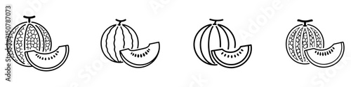 Melon silhouette vector icon set with black clipart designs for food, fruit packaging, labels and menus.