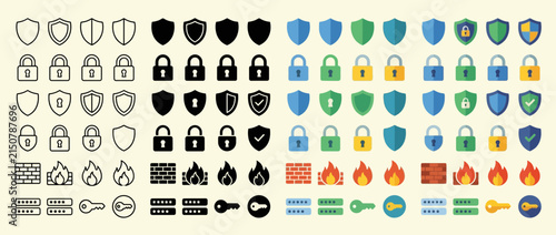 Set of Cyber Security Icons and Protection Symbols