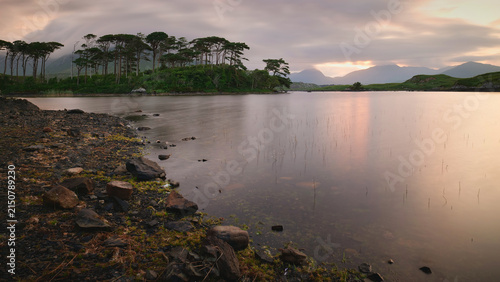 Obraz na plátně Sunrise scenery, Twelve Pines Island Derryclare, Connemara National Park, reflec