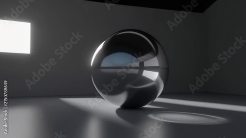 3d metal sphere rolling on reflective surface in motion loop