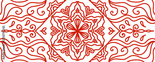 Red and White Floral Seamless Pattern with Vintage Flowers, Leaves, Swirls and Damask Ornament for Wallpaper, Fabric and Decorative Retro Design