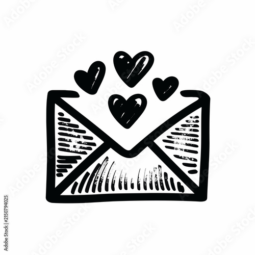 Heartfelt love letter with hearts, illustration on white background