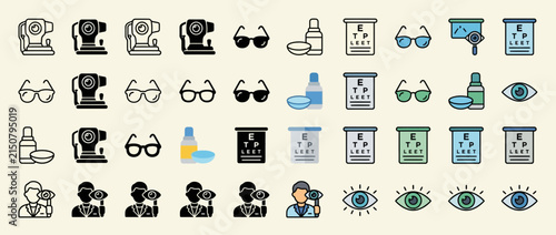 Set of ophthalmology and eye care medical icon collection