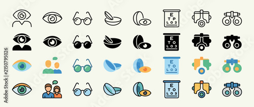 Set of ophthalmology and eye care vector icons
