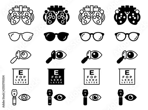 Set of Optometry and Eye Examination Vector Icons