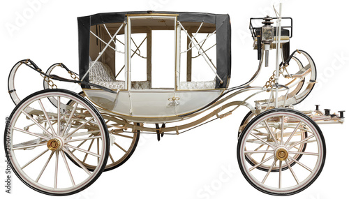 White horse drawn carriage or royal coach