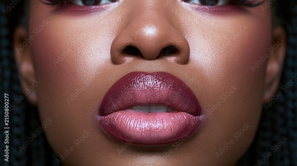 Fototapeta premium Close-Up of Glossy Lips with Bold Makeup and Braids Highlighting Elegance and Beauty