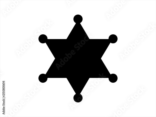 Sheriff star badge silhouette with six pointed star and round tips flat vector isolated illustration design