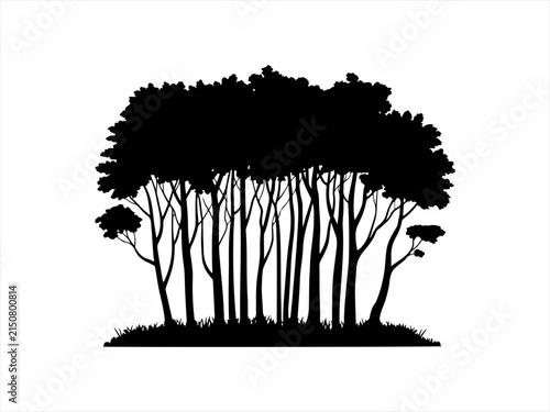 Black tree forest silhouette vector flat isolated illustration